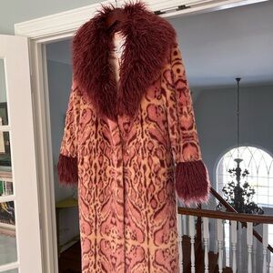 New Unreal Fur Cuvee Rose Coat - Pink and Burgundy Faux Fur - Size Small